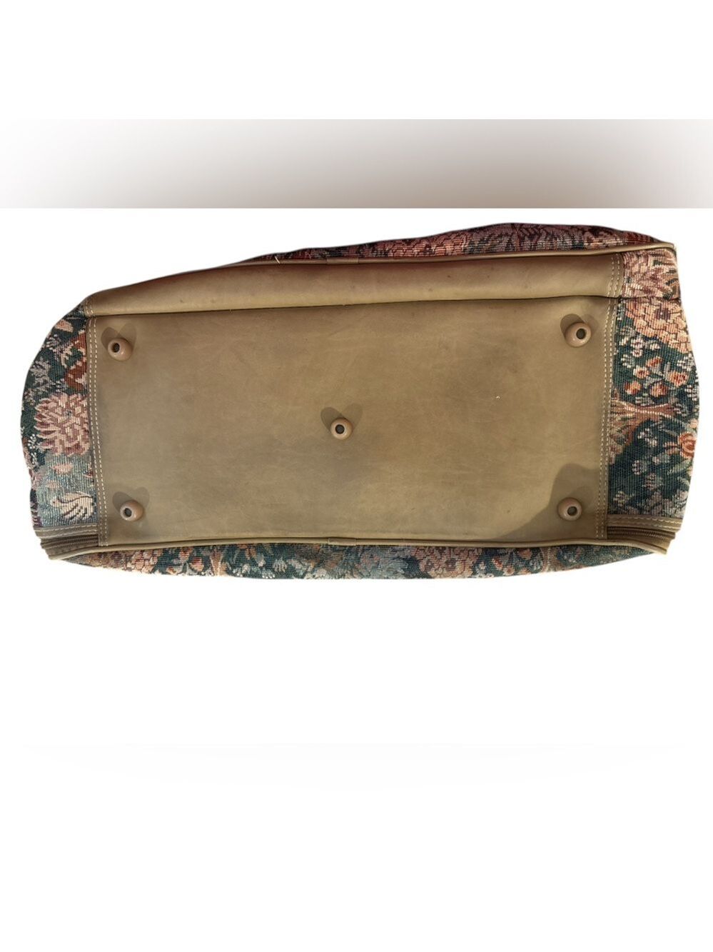 Capezio Brown and Tan Travel Bag with Vintage Tapestry Design Tan Leather Trim. - Picture 4 of 9